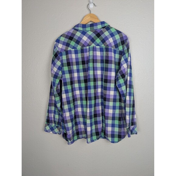 Talbots Green Purple Plaid Button Down Shirt Womens Large - Picture 2 of 7